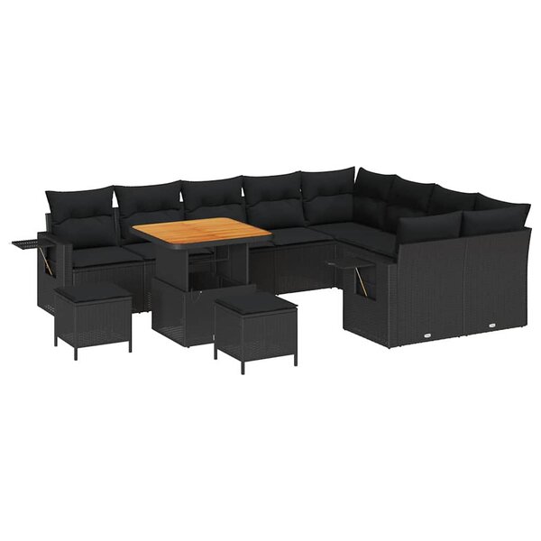 vidaXL Ensemble de canapé de jardin 12 Pièces Noir 80 x 80 x 71 cm