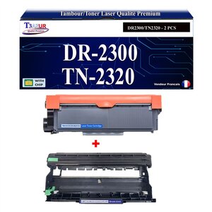 Kit Tambour+Toner compatibles avec Brother TN2320 DR2300 pour Brother MFC-L2700DN L2700DW L2720DW L2740DW - 2 600 pages - T3AZUR