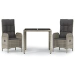 vidaXL Ensemble à manger de jardin 3 Pièces coussins gris résine tressée