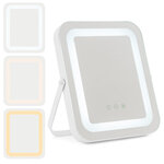 Miroir maquillage carré 25x30cm lumière led réglable écran tactile rotation à 360° fonction mémoire support en métal 20_0005048