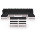 vidaXL Salon de jardin 10 Pièces avec coussins Blanc Bois de pin massif