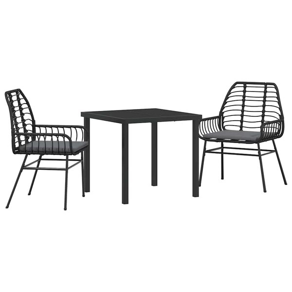 vidaXL Ensemble de salle à manger pour jardin 3 Pièces Noir polyrotin