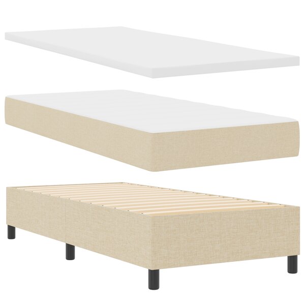 vidaXL Lit à ressorts avec matelas et banc crème 100x200 cm Tissu