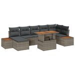 vidaXL Ensemble de Canapé de Jardin 8 Pièces avec Coussins Gris Poly Rattan