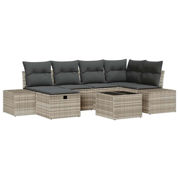 vidaXL Ensemble de canapé de jardin 7 Pièces Gris clair Poly rotin