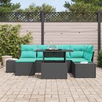 vidaXL Ensemble de canapé de jardin avec coussin 7 Pièces Noir et bleu