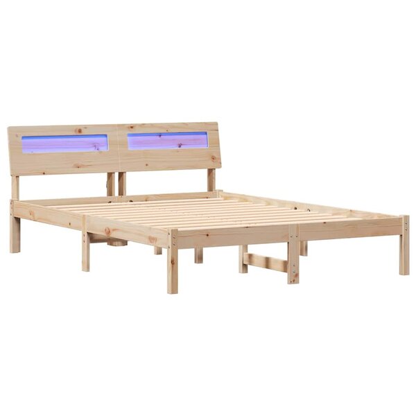 vidaXL Cadre de lit avec tête de lit Marron 135 x 190 cm Pin massif
