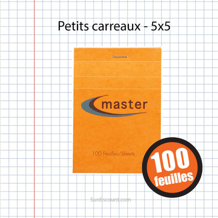 Bloc notes 74x105 a7 petits carreaux 5x5 100f master