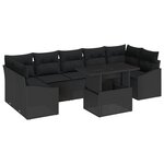 vidaXL Set de canapé de jardin 8 pièces avec coussins en poly rotin noir