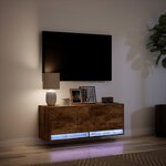 vidaXL Meuble TV mural avec lumières LED chêne fumé 100x31x35 cm