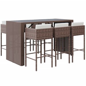 vidaXL Ensemble de bar de jardin avec coussins 7 Pièces marron poly rotin