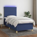 vidaXL Sommier à lattes de lit et matelas et LED Bleu 90x190 cm Tissu
