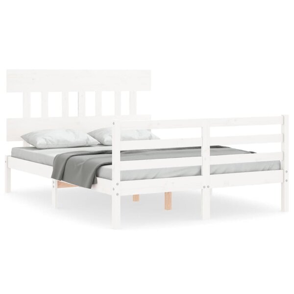 vidaXL Cadre de lit avec tête de lit blanc 140x190 cm bois massif
