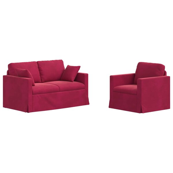 vidaXL Canapé 2 Pièces Bordeaux 138 x 78 x 80 cm Velours