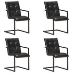 vidaXL Chaises à manger cantilever lot de 4 noir cuir véritable
