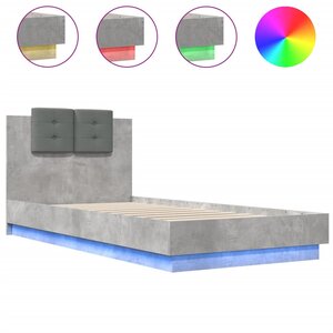 vidaXL Cadre de lit avec LED sans matelas gris béton 100x200 cm