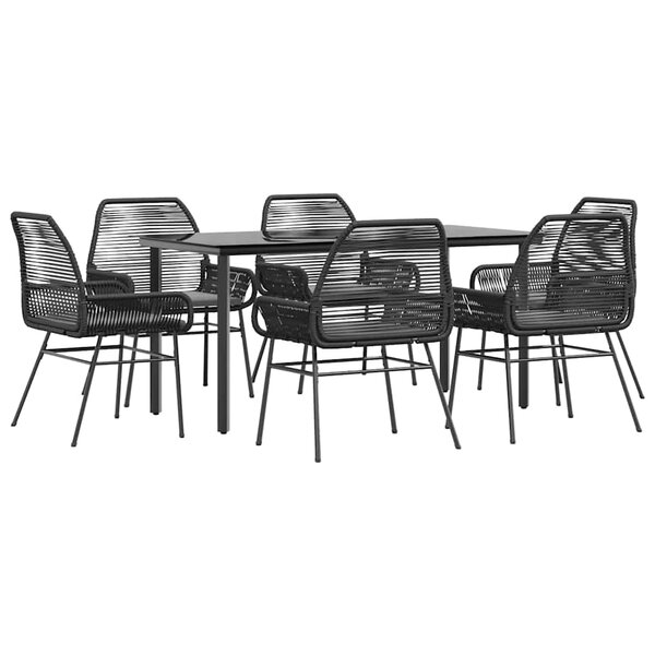 vidaXL Ensemble à manger de jardin coussins 7Pièces noir poly rotin verre