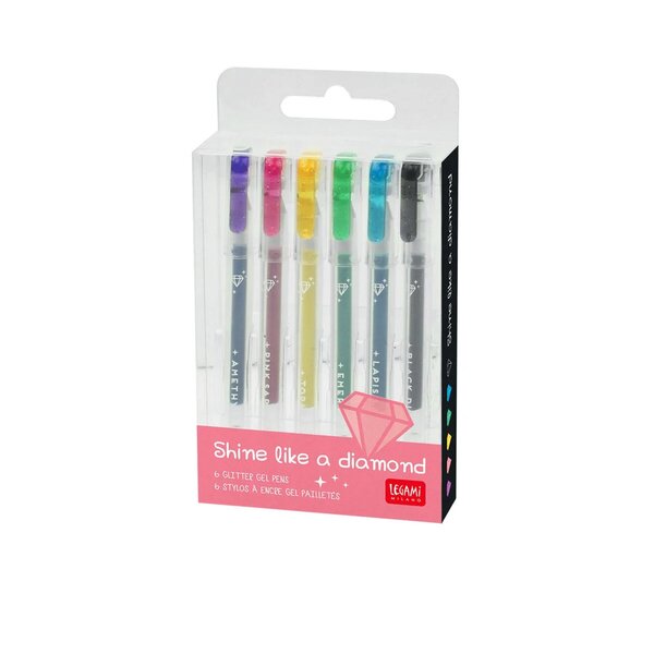 Legami GGP0001 - Set de 6 mini stylos à encre gel Glitter - Shine Like a Diamond