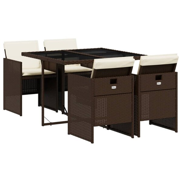 vidaXL Ensemble à manger de jardin 5 Pièces et coussins marron poly rotin