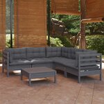 Vidaxl salon de jardin 6 pièces avec coussins gris bois de pin solide