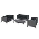 vidaXL Salon de jardin 7 Pièces avec coussins Résine tressée Gris foncé