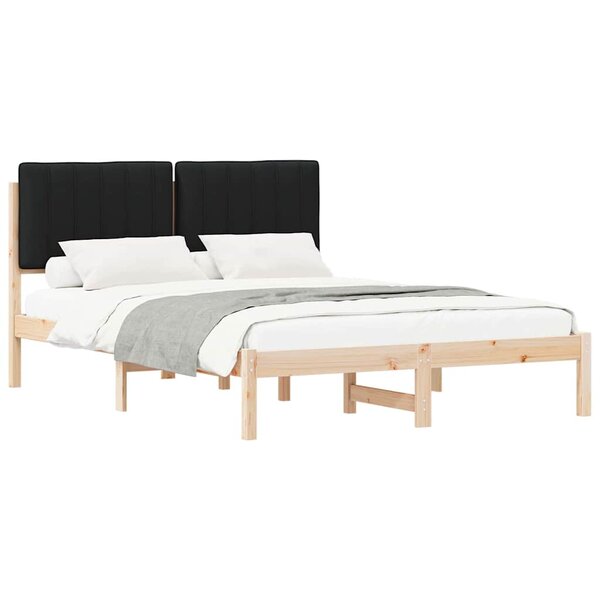 vidaXL Cadre de lit avec tête de lit rembourrée Noir 135 x 190 cm