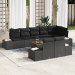 vidaXL Ensemble de Canapé de Jardin 9 Pièces avec Coussins Noir Poly Rattan Acacia