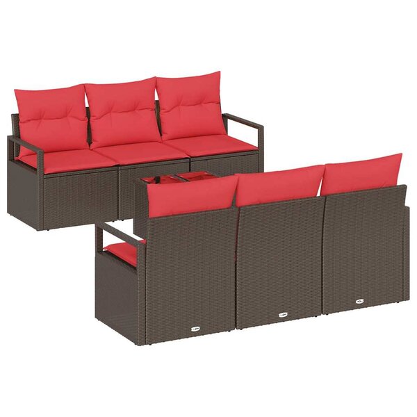 vidaXL Ensemble de Canapés 7 Pièces Marron et rouge polyrotin