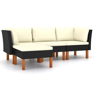 Salon de jardin meuble d'extérieur ensemble de mobilier 4 pièces avec coussins résine tressée noir 02_0016201