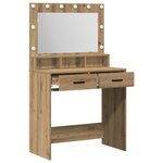 Table de maquillage vidaXL avec lumières LED en chêne brut 79x41x135 cm