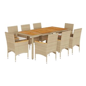 vidaXL Ensemble à manger de jardin et coussins 9Pièces beige rotin acacia