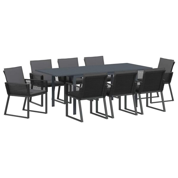 vidaXL Ensemble de salle à manger pour jardin 9 Pièces Noir Poly rotin