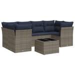 vidaXL Salon de jardin 7 Pièces avec coussins gris résine tressée