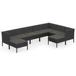 vidaXL Salon de jardin 9 Pièces avec coussins Résine tressée Noir