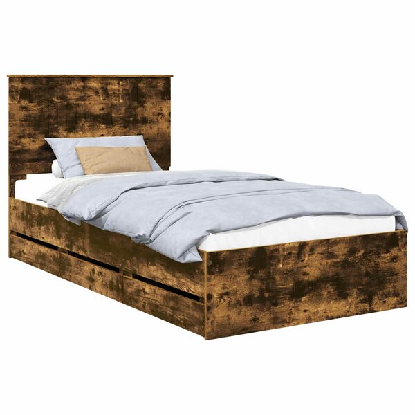 vidaXL Cadre de lit Chêne fumé 100 x 200 cm Bois Ingénierie