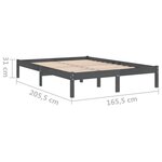 Vidaxl cadre de lit gris bois de pin massif 160x200 cm