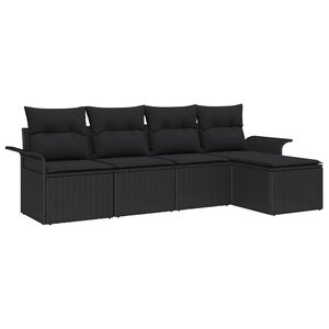 vidaXL Ensemble de canapé de jardin avec coussin 5 Pièces Noir Poly rotin