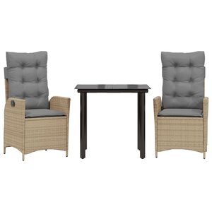 vidaXL Ensemble à manger de jardin et coussins 3 Pièces Beige poly rotin