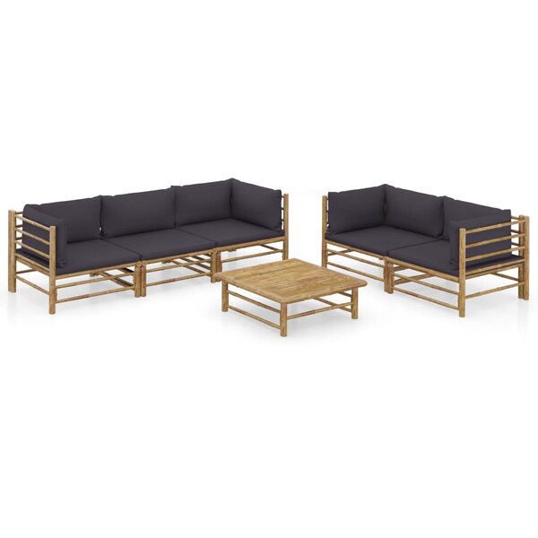 vidaXL Salon de jardin 6 Pièces avec coussins gris foncé bambou