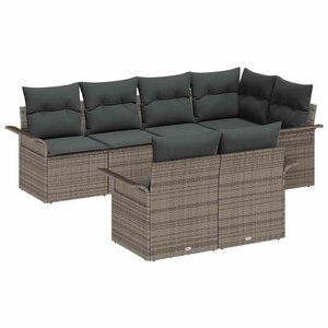vidaXL Ensemble de canapé de jardin avec coussin 7 Pièces Gris polyrotin