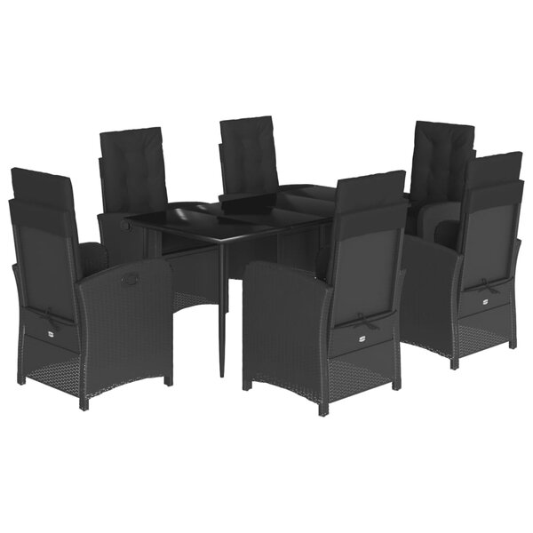 vidaXL Ensemble à manger de jardin coussins 7Pièces Noir Résine tressée