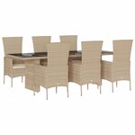 vidaXL Ensemble à manger de jardin et coussins 7 Pièces beige poly rotin