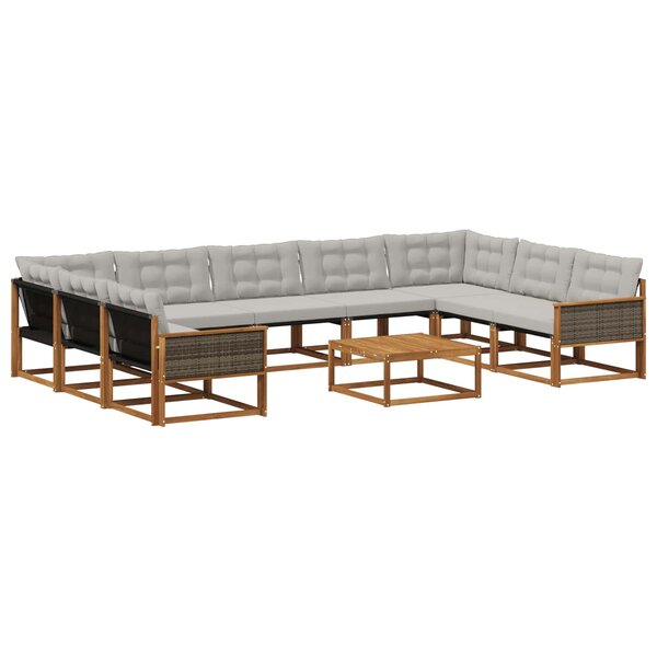 vidaXL Ensemble de canapés d'extérieur 10 Pièces Naturel et gris clair