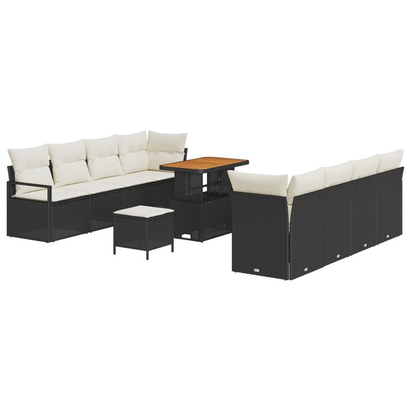 Ensemble de Canapés de Jardin 11 pièces avec Coussins Rattan Poly Noir Acacia