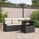 vidaXL Ensemble de Dîner de Jardin de 5 Pièces avec Coussins Noir Poly Rattan Acacia
