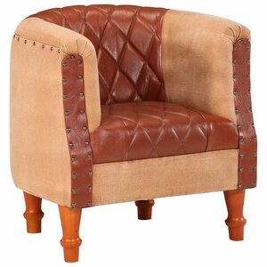 vidaXL Chaise cabriolet marron cuir véritable bois de manguier massif
