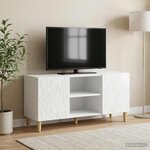 vidaXL Meuble TV 102 x 34 5 x 50 cm Blanc brillant Bois d'ingénierie
