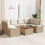 vidaXL Ensemble de canapé de jardin 7 pièces avec coussins Beige en poly rotin et acacia