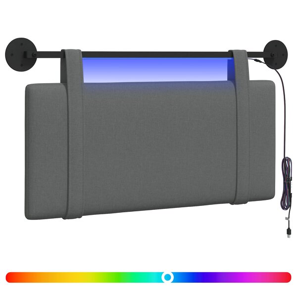 vidaXL Tête de lit suspendue Avec lumière LED Gris foncé Tissu