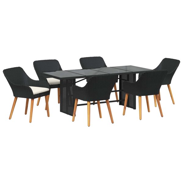 vidaXL Ensemble de salle à manger pour jardin 7 Pièces Noir polyrotin